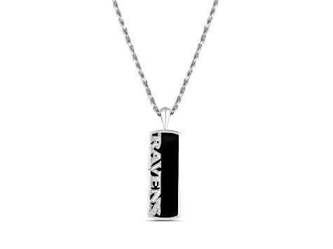 NFL Baltimore Ravens Unisex Onyx and 0.10ctw Diamond Sterling Silver Pendant With 18" Chain