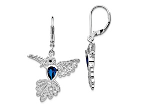 Rhodium Over Sterling Silver Lab Created Spinel and Cubic Zirconia Hummingbird Earrings