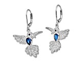 Rhodium Over Sterling Silver Lab Created Spinel and Cubic Zirconia Hummingbird Earrings