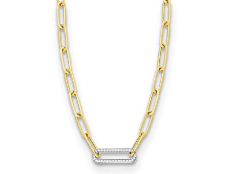 14K Yellow Gold Diamond Paper Clip Link 17.75 Inch Necklace