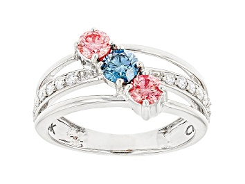 Picture of Pink, Blue, And White Lab-Grown Diamond 14k White Gold Ring 1.00ctw