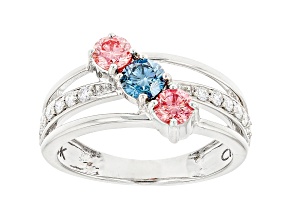Pink, Blue, And White Lab-Grown Diamond 14k White Gold Ring 1.00ctw