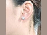 Rhodium Plated over Sterling Silver with Clear Cubic Zirconia Flower Inspired Design Stud Earrings