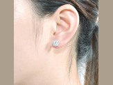 Rhodium Plated over Sterling Silver with Clear Cubic Zirconia Flower Inspired Design Stud Earrings