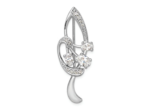 Sterling Silver Rhodium-plated Cubic Zirconia Leaf Pin