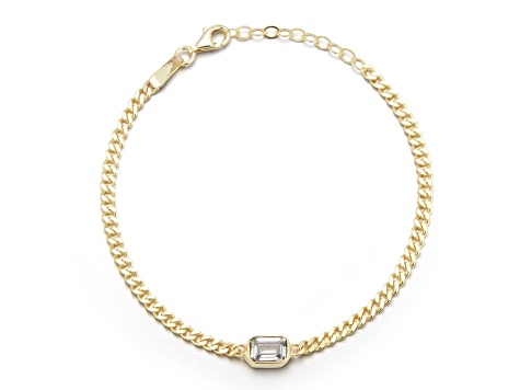 Sterling Statements 14K Yellow Gold Over Sterling Silver White CZ Curb Chain Bracelet
