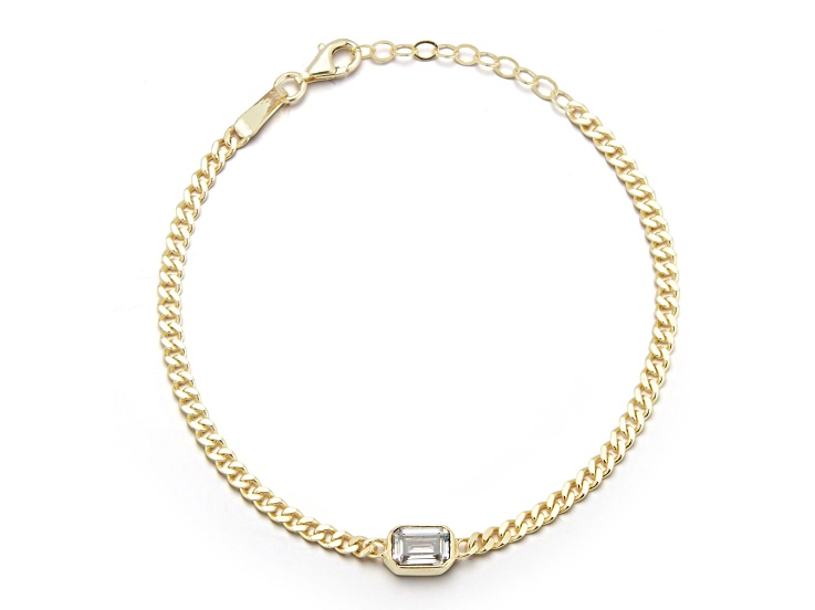 Sterling Statements 14K Yellow Gold Over Sterling Silver White CZ Curb Chain Bracelet