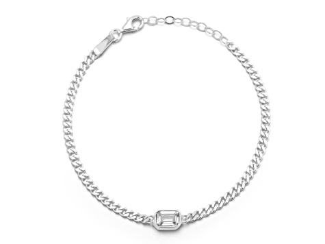 Sterling Statements Rhodium Over Sterling Silver White CZ Curb Chain Bracelet