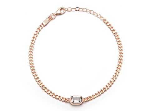 Sterling Statements 14K Rose Gold Over Sterling Silver White CZ Curb Chain Bracelet
