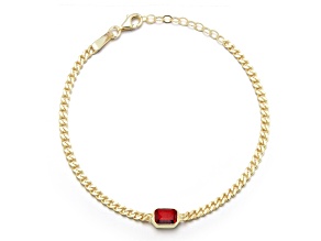 Sterling Statements 14K Yellow Gold Over Sterling Silver Red CZ Curb Chain Bracelet
