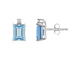 6x4mm Emerald Cut Aquamarine with Diamond Accents 14k White Gold Stud Earrings