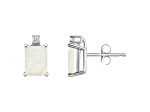 6x4mm Emerald Cut Opal with Diamond Accents 14k White Gold Stud Earrings