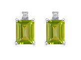 6x4mm Emerald Cut Peridot with Diamond Accents 14k White Gold Stud Earrings