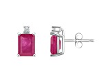 6x4mm Emerald Cut Ruby with Diamond Accents 14k White Gold Stud Earrings