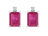 6x4mm Emerald Cut Ruby with Diamond Accents 14k White Gold Stud Earrings