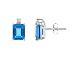 6x4mm Emerald Cut Blue Topaz with Diamond Accents 14k White Gold Stud Earrings