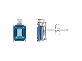 6x4mm Emerald Cut London Blue Topaz with Diamond Accents 14k White Gold Stud Earrings