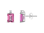 6x4mm Emerald Cut Pink Topaz with Diamond Accents 14k White Gold Stud Earrings