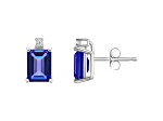 6x4mm Emerald Cut Tanzanite with Diamond Accents 14k White Gold Stud Earrings