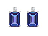 6x4mm Emerald Cut Tanzanite with Diamond Accents 14k White Gold Stud Earrings