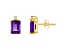 6x4mm Emerald Cut Amethyst with Diamond Accents 14k Yellow Gold Stud Earrings