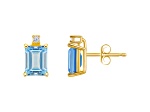 6x4mm Emerald Cut Aquamarine with Diamond Accents 14k Yellow Gold Stud Earrings