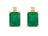 6x4mm Emerald Cut Emerald with Diamond Accents 14k Yellow Gold Stud Earrings