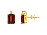 6x4mm Emerald Cut Garnet with Diamond Accents 14k Yellow Gold Stud Earrings