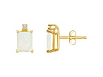 6x4mm Emerald Cut Opal with Diamond Accents 14k Yellow Gold Stud Earrings