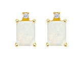 6x4mm Emerald Cut Opal with Diamond Accents 14k Yellow Gold Stud Earrings