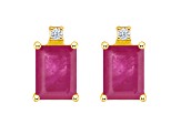 6x4mm Emerald Cut Ruby with Diamond Accents 14k Yellow Gold Stud Earrings