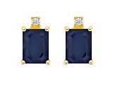 6x4mm Emerald Cut Sapphire with Diamond Accents 14k Yellow Gold Stud Earrings