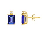 6x4mm Emerald Cut Tanzanite with Diamond Accents 14k Yellow Gold Stud Earrings