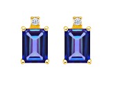 6x4mm Emerald Cut Tanzanite with Diamond Accents 14k Yellow Gold Stud Earrings