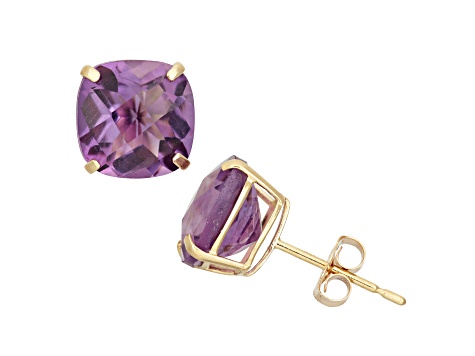 Cushion Amethyst 10K Yellow Gold Earrings 4.80ctw