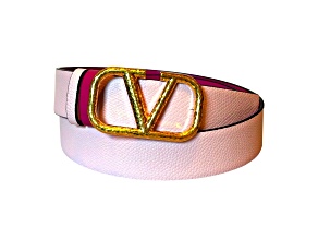Valentino Garavani VLogo Reversible Belt Size 85 Pink Pebbled Leather