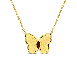 1/5 CT TGW Garnet Butterfly Necklace with Chain in Yellow Plated Sterling Silver, 17"