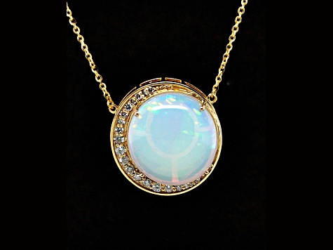 Ethiopian Opal and White Diamond 14K Yellow Gold Necklace, 15.19ctw.