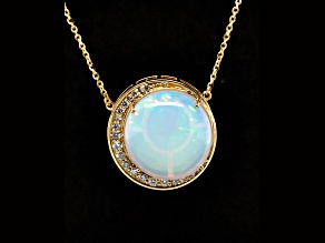 Ethiopian Opal and White Diamond 14K Yellow Gold Necklace, 15.19ctw.