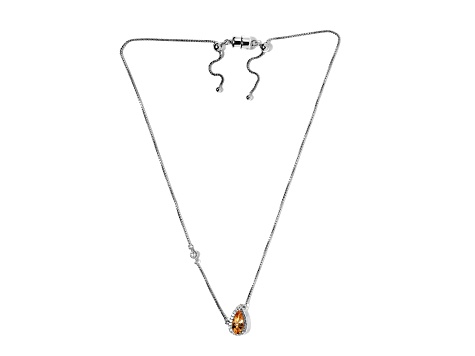 Sterling Silver Pear Shape Citrine and White Zircon Necklace 1.73ctw