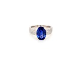 4.08 Ctw Blue Sapphire and 0.56 Ctw White Diamond Ring in 14K WG