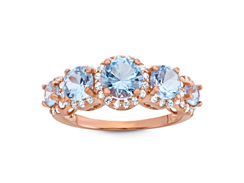 Aquamarine Simulant  14K Rose Gold Over Sterling Silver 5-Stone Ring 2.73ctw