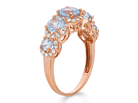 Aquamarine Simulant  14K Rose Gold Over Sterling Silver 5-Stone Ring 2.73ctw