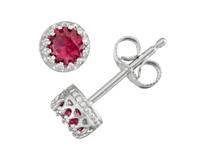 Round Lab Created Ruby Sterling Silver Children's Stud Earrings 0.54ctw