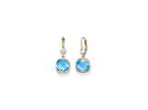 14K Yellow Gold Blue and White Topaz Leverback Dangle Earrings