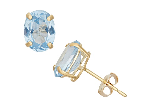 Oval Aquamarine Simulant 10K Yellow Gold Earrings 1.66ctw