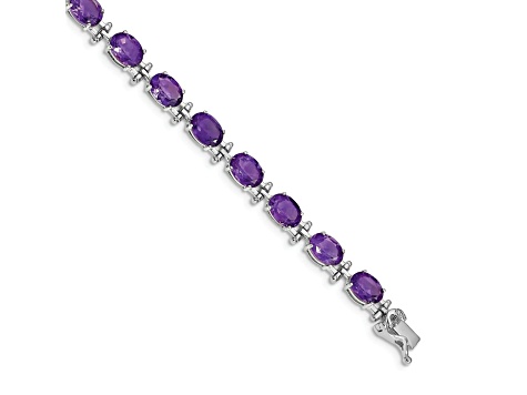 Rhodium Over 14k White Gold Amethyst Bracelet