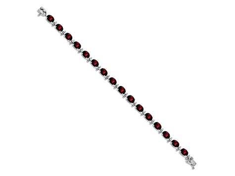 Rhodium Over 14k White Gold Garnet Bracelet