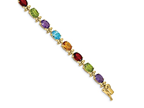 14k Yellow Gold Rainbow Gemstone Bracelet
