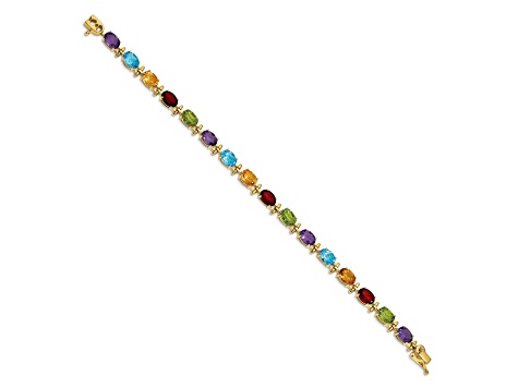 14k Yellow Gold Rainbow Gemstone Bracelet
